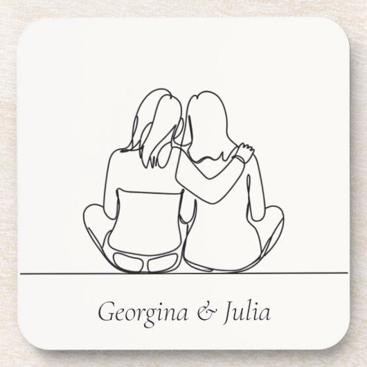 かわいいレズビアンカップルのラインアートパーソナライズされた コースター (正面)