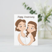 かわいいレズビアンカップルの結婚記念日おめでとう ポストカード (スタンド正面)