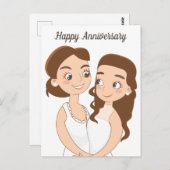 かわいいレズビアンカップルの結婚記念日おめでとう ポストカード (正面/裏面)