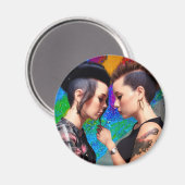 かわいいレズビアンカップル虹アート マグネット (正面/裏面)