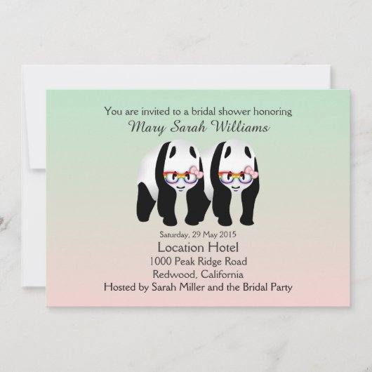 かわいいレズビアンパンドラ(PANDAS)ベアーブライダルシャワー招待状 招待状 (正面)