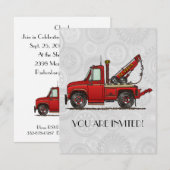 かわいいレッカー車 招待状 (正面/裏面)