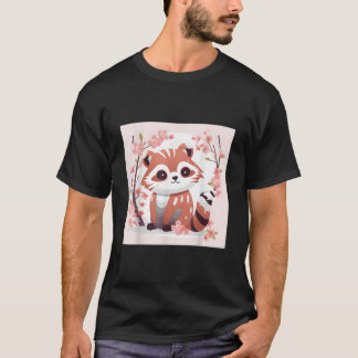 かわいいレッサーパンダと桜のスケッチ Tシャツ