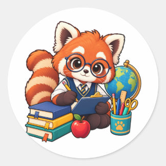 かわいいレッサーパンダの勉強おたすけラウンドステッカー ラウンドシール