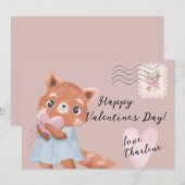 かわいいレッサーパンダの郵便葉書 バレンタインデー シーズンカード (正面/裏面)