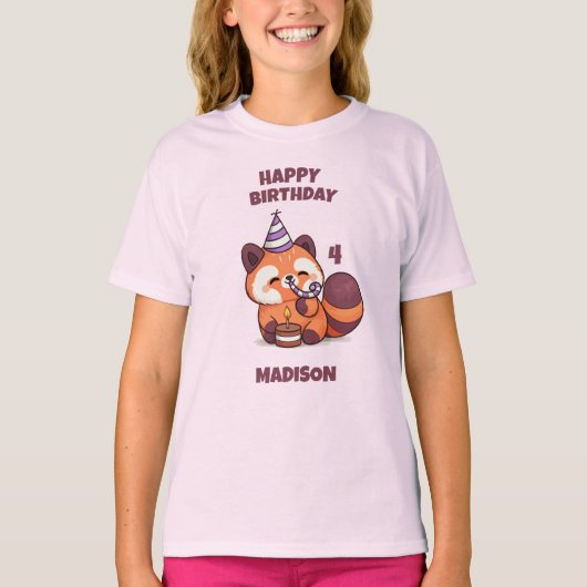かわいいレッサーパンダ - お誕生日おめでとう Tシャツ (正面)