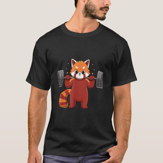 かわいいレッサーパンダ ウエイトリフティング フィットネスジム Tシャツ (正面)