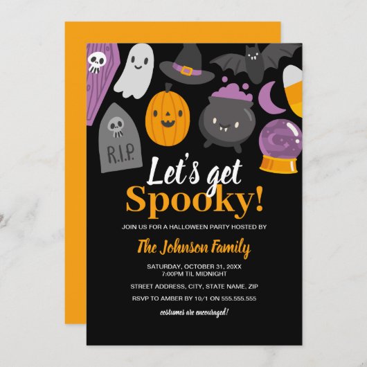 かわいいレッツゲー不気味ハローウィンパーティ 招待状 (正面/裏面)