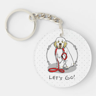 かわいいレッツゴー!散歩の時間だよ Clumber Spaniel 犬 (レモン1) キーホルダー