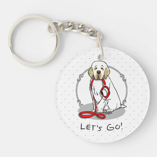 かわいいレッツゴー!散歩の時間だよ Clumber Spaniel 犬 (レモン1) キーホルダー (正面)