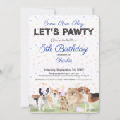かわいいレッツパーティブルーカスタムの犬の誕生日パーティー 招待状 (正面)