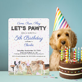 かわいいレッツパーティーブルーのオーダーメイド犬の誕生日パーティー 招待状