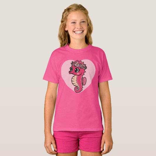 かわいいレッドシーホースハート Tシャツ (正面フル)