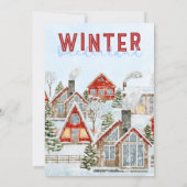 かわいいレッドハウススノークリスマスバースデーパーティー 招待状 (裏面)