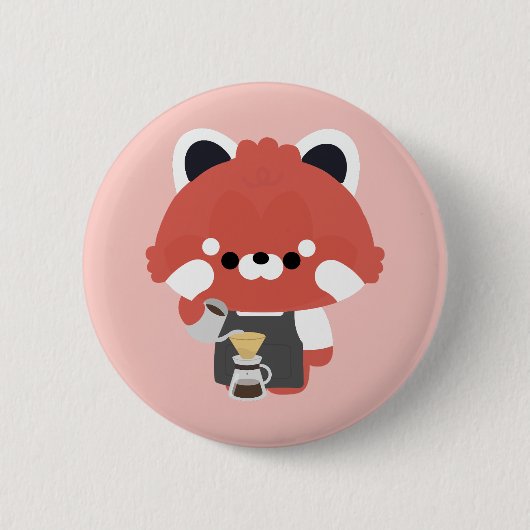 かわいいレッドパンダバリスタ 缶バッジ (正面)