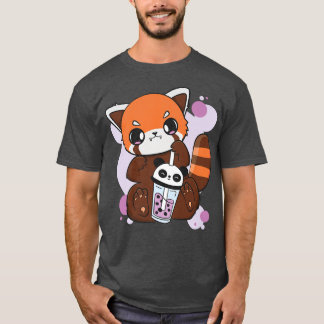 かわいいレッドパンダボバキュートなアニメパールバブルティー Tシャツ