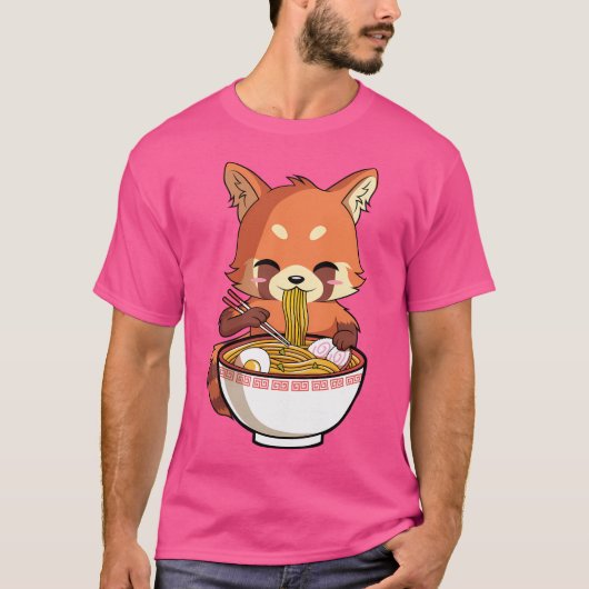 かわいいレッドパンダ食べーのラ日本のーメン Tシャツ (正面)