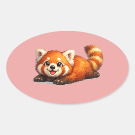かわいいレッドパンダ リラックス かわいい動物デザイン 楕円形シール