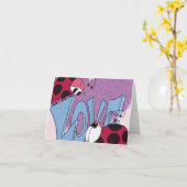 かわいいレディバグのラブカートゥーン カード (黄色い花)