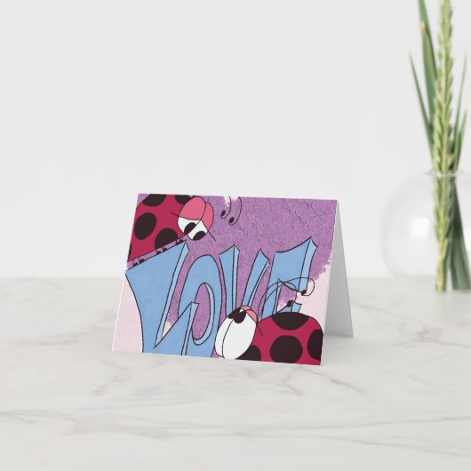 かわいいレディバグのラブカートゥーン カード (正面)