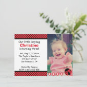 かわいいレディバグの誕生日パーティー、3歳、ドット模様 招待状 (スタンド正面)