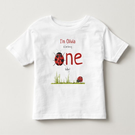 かわいいレディバグの1歳の誕生日パーティー トドラーTシャツ (正面)