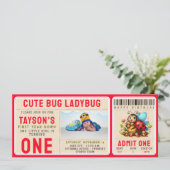かわいいレディバグの1歳誕生日 | 虫のテーマのチケット 招待状 (スタンド正面)