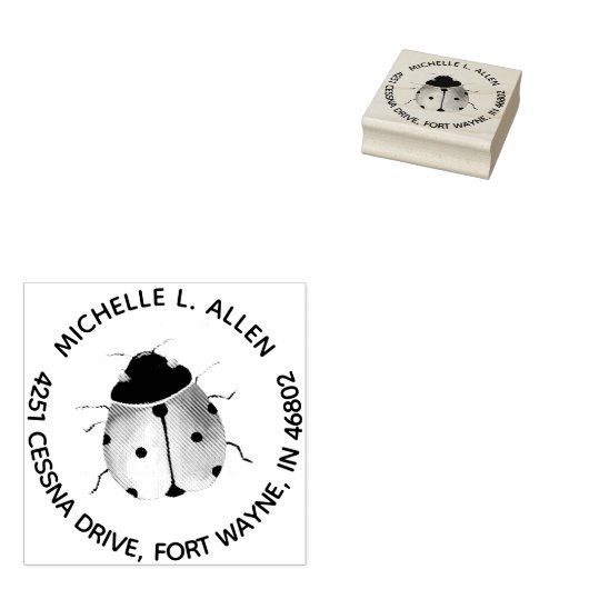 かわいいレディバグ丸型住所スタンプ 木製ゴムスタンプ ラバースタンプ (押印)