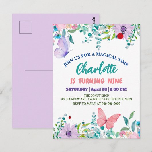 かわいいレディバグ ポルカドット 花 フラワー 誕生日 名前 ポストカード (正面/裏面)