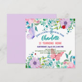 かわいいレディバグ 水玉模様 花 フラワー 誕生日 名前 招待状 (正面/裏面)