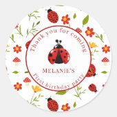 かわいいレディバグ 1歳の誕生日ステッカー ラウンドシール (正面)