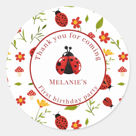 かわいいレディバグ 1歳の誕生日ステッカー ラウンドシール (正面)