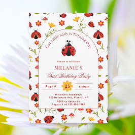 かわいいレディバグ 1歳の誕生日招待状 招待状