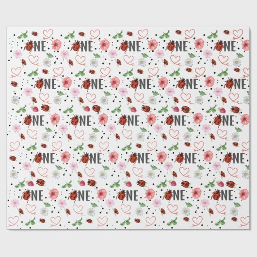 かわいいレディーバグのギフト1歳の誕生日 ラッピングペーパー (フラット)