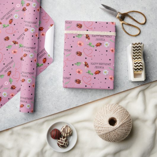 かわいいレディーバグの贈り物 ラッピングペーパー (クラフト)