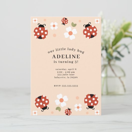 かわいいレディーバグバースデーパーティ招待状 招待状 (スタンド正面)