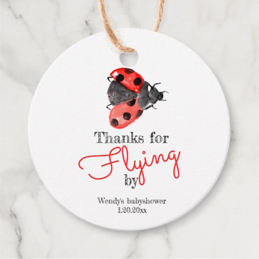 かわいいレディーバグ女の子の赤ちゃんシャワーメッセージカード フェイバータグ (正面)