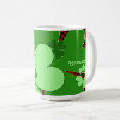 かわいいレディーバグ&クローバーリーフ名 コーヒーマグカップ (正面右)