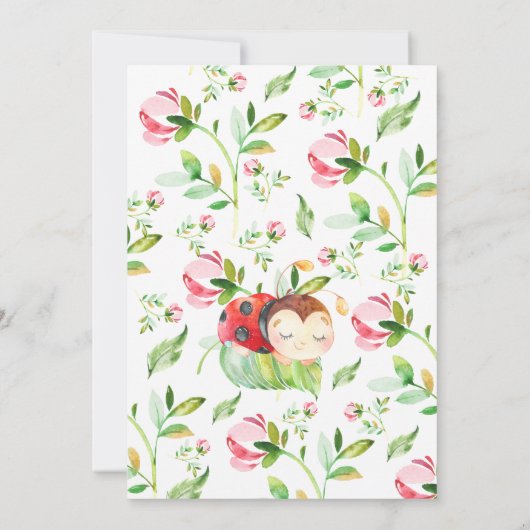 かわいいレディーレディーレディーバグ赤ちゃんシャワー 招待状 (裏面)