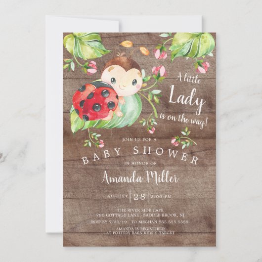 かわいいレディーレディーレディーバグ赤ちゃんシャワー 招待状 (正面)