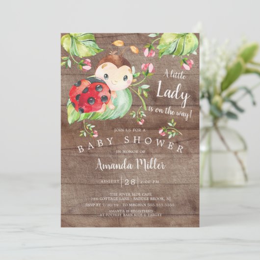 かわいいレディーレディーレディーバグ赤ちゃんシャワー 招待状 (スタンド正面)