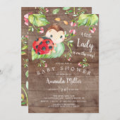 かわいいレディーレディーレディーバグ赤ちゃんシャワー 招待状 (正面/裏面)