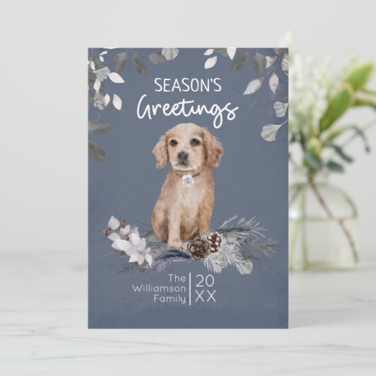 かわいいレトリバーの子犬の季節のご挨拶 シーズンカード (スタンド正面)