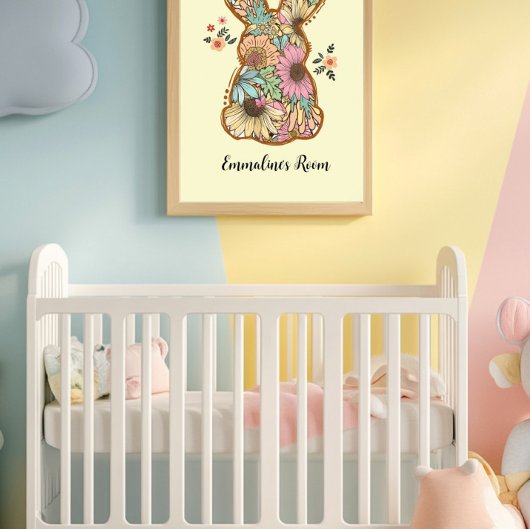 かわいいレトロうさぎデザインキッズルーム ポスター