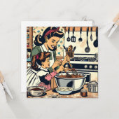 かわいいレトロお母さんと娘のベーキング カード (正面/裏面インサイチュ)