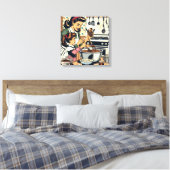 かわいいレトロお母さんと娘のベーキング キャンバスプリント (インサイチュ (寝室))