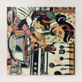 かわいいレトロお母さんと娘のベーキング ジグソーパズル (横)