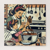かわいいレトロお母さんと娘のベーキング ジグソーパズル (縦)