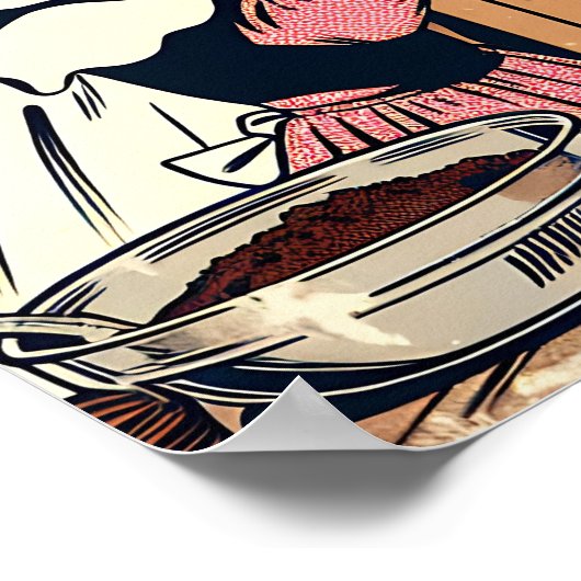 かわいいレトロお母さんと娘のベーキング ポスター (角)