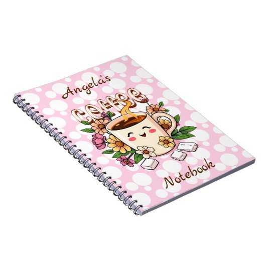 かわいいレトロかわいいコーヒーと花パーソナライズされた ノートブック (右側)
